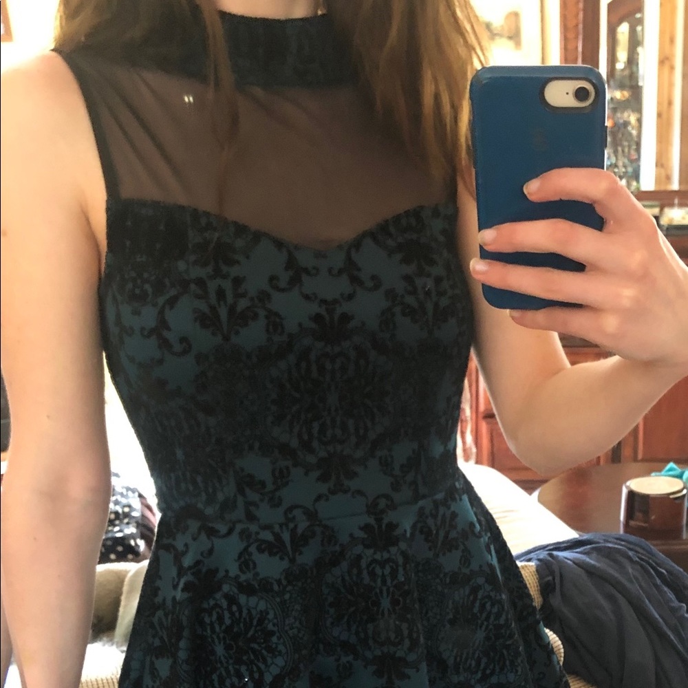emerald dress with mesh top